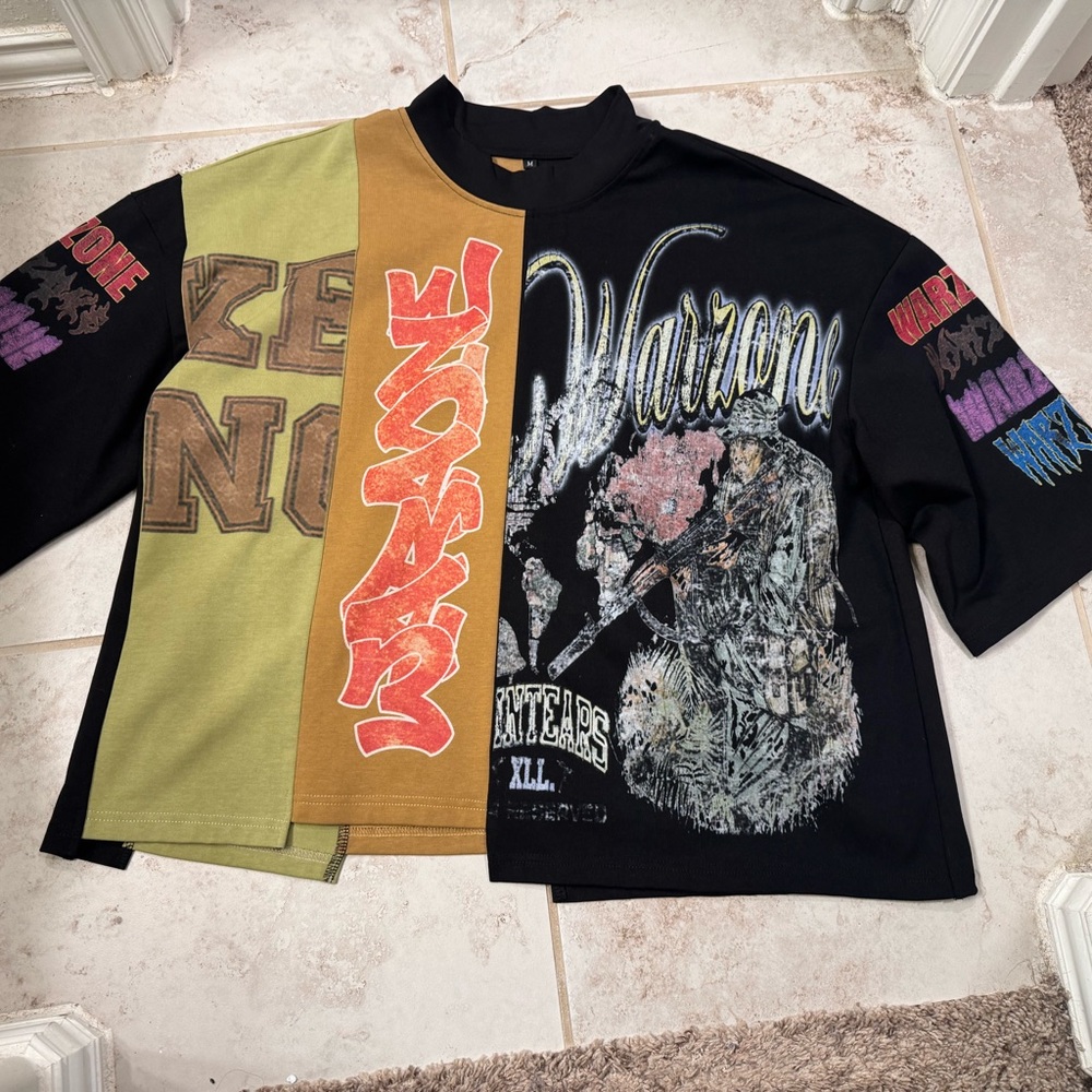 Warzone Saint Tears Multicolor Uneven Graphic Patchwork T-Shirt